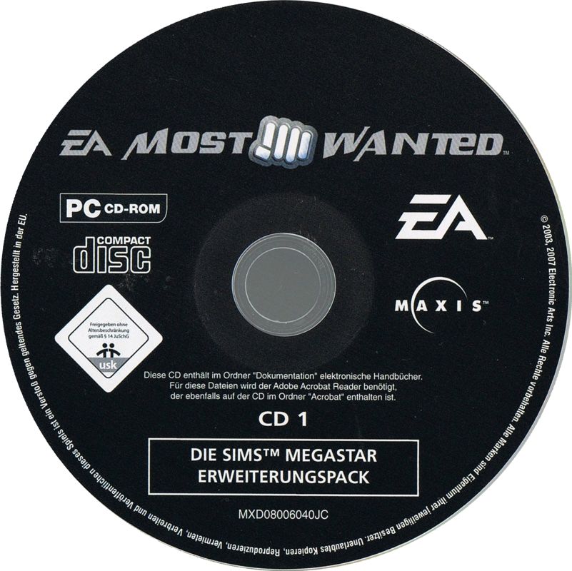 Media for The Sims: Superstar (Windows) (EA Most Wanted release): Disc 1