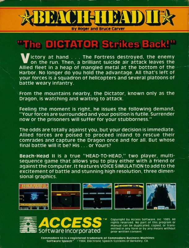 Back Cover for Beach-Head II: The Dictator Strikes Back (Commodore 64)