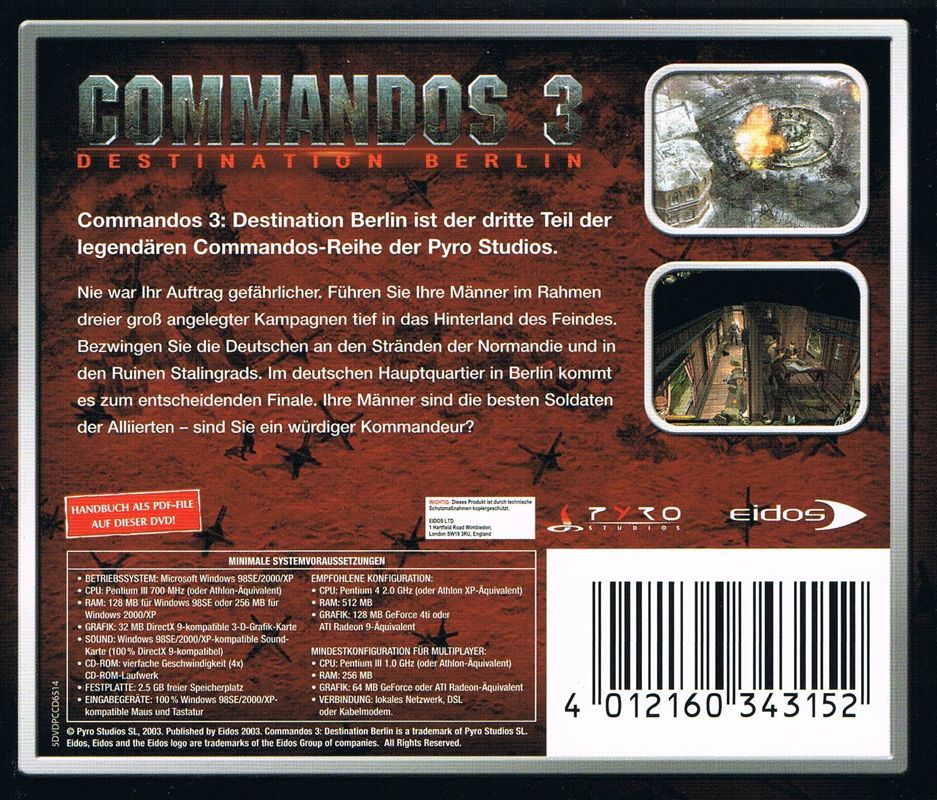 Back Cover for Commandos 3: Destination Berlin (Windows) (Software Pyramide / Classic Edition Jewel Case release)
