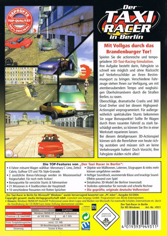 Back Cover for Taxi Challenge: Berlin (Windows) (re-release)
