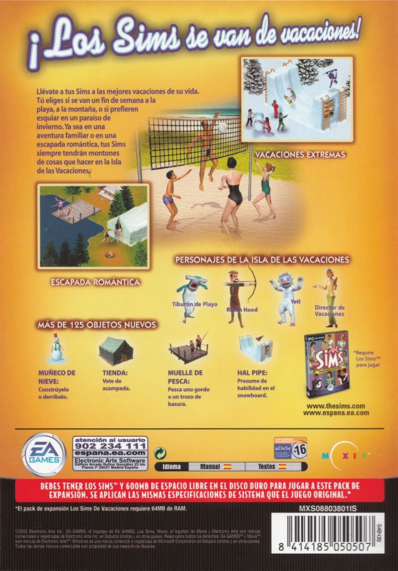 Back Cover for The Sims: Vacation (Windows)