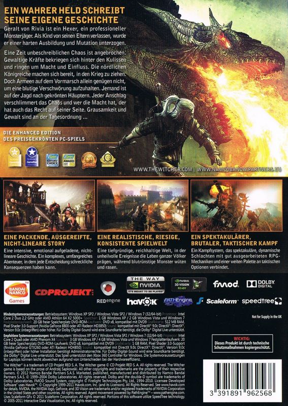 Back Cover for The Witcher 2: Assassins of Kings - Enhanced Edition (Windows)