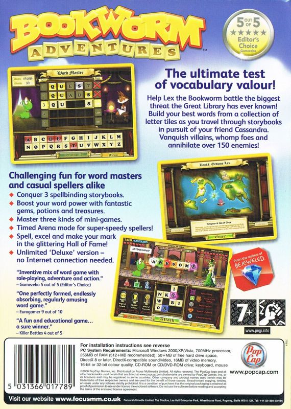 Back Cover for Bookworm Adventures (Windows)