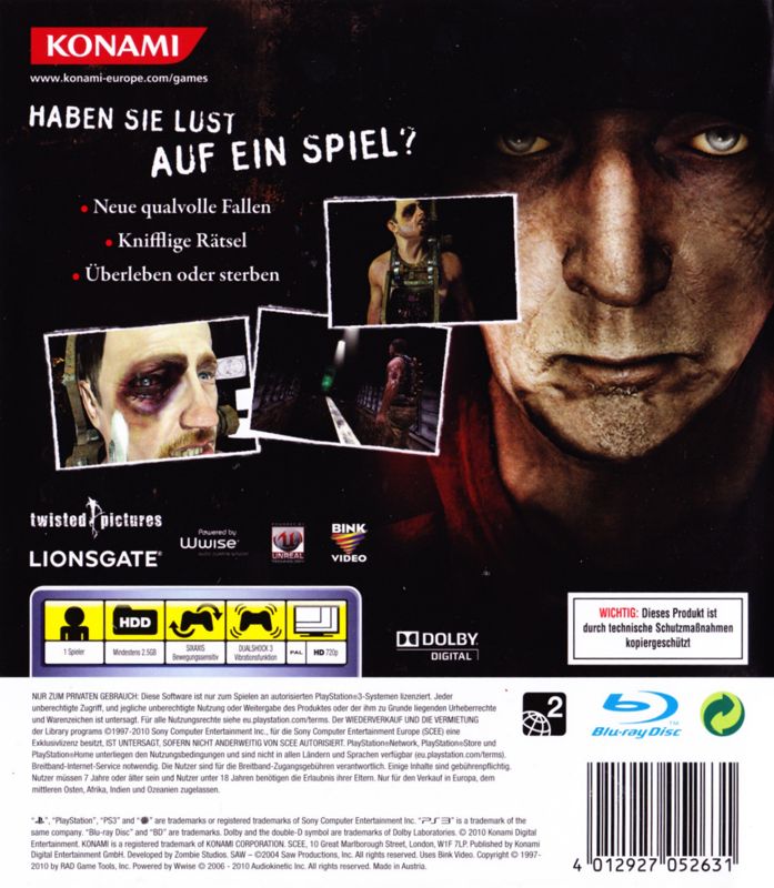 Back Cover for Saw II: Flesh & Blood (PlayStation 3)
