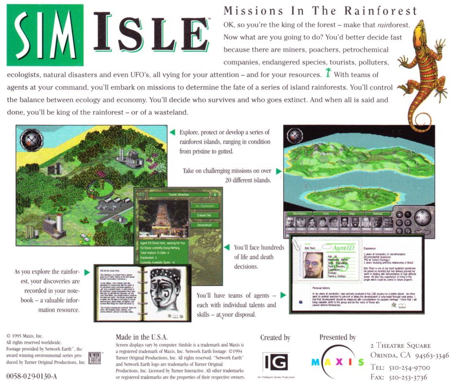 Other for SimIsle: Missions in the Rainforest (Macintosh): Jewel Case - Back