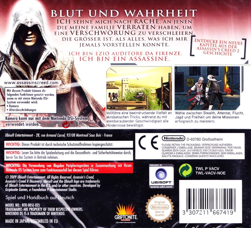 Back Cover for Assassin's Creed II: Discovery (Nintendo DS)