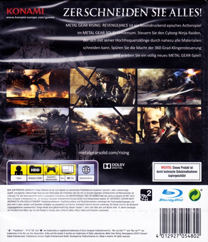 Back Cover for Metal Gear Rising: Revengeance (PlayStation 3)