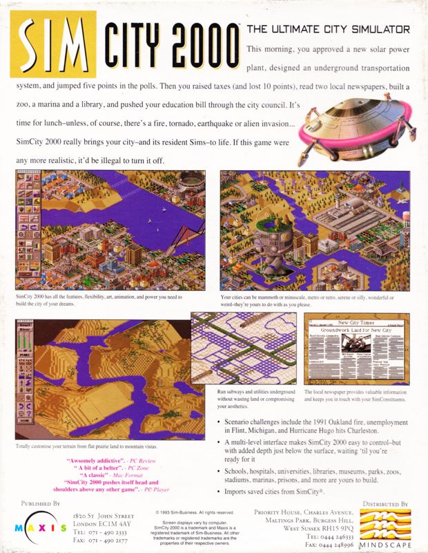Back Cover for SimCity 2000 (Macintosh)