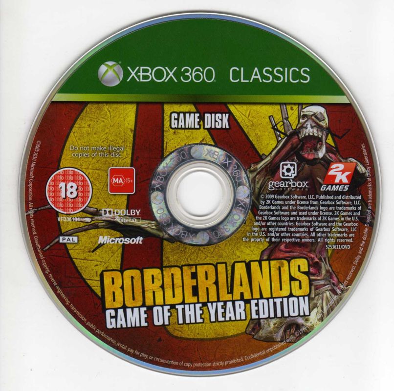 Media for Borderlands: Game of the Year Edition (Xbox 360) (Classics release): Game disc