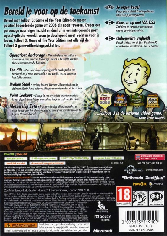 Back Cover for Fallout 3: Game of the Year Edition (Xbox 360)