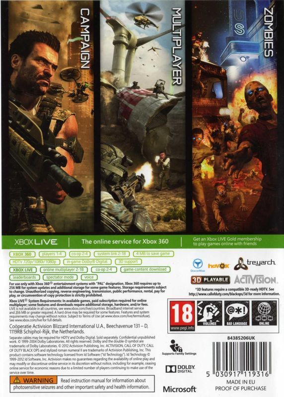 Back Cover for Call of Duty: Black Ops II (Xbox 360)