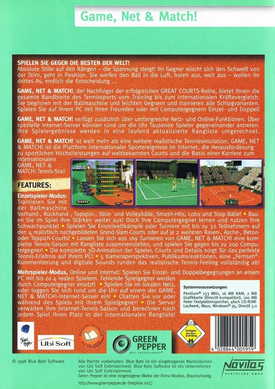 Back Cover for Game, Net & Match! (Windows) (Green Pepper release)
