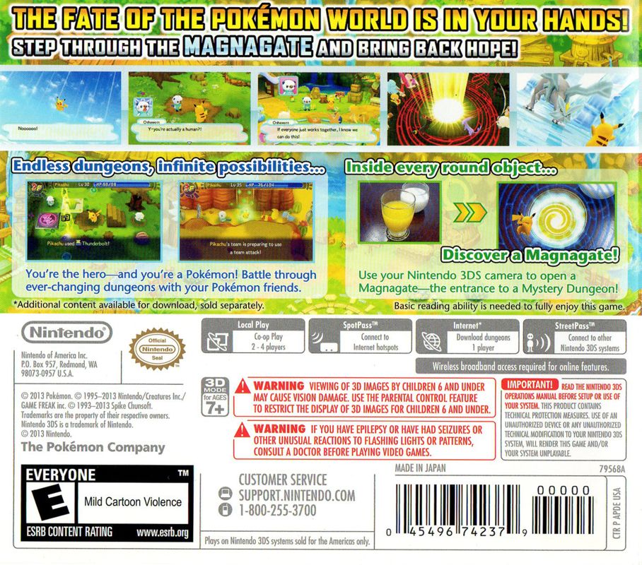 Back Cover for Pokémon Mystery Dungeon: Gates to Infinity (Nintendo 3DS)