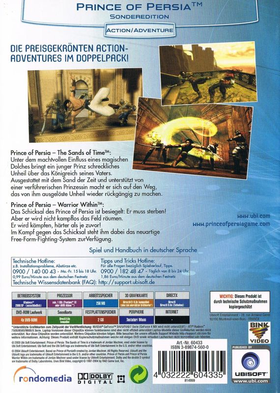 Back Cover for Prince of Persia: Special Edition (Windows) (Ubisoft Exclusive release)