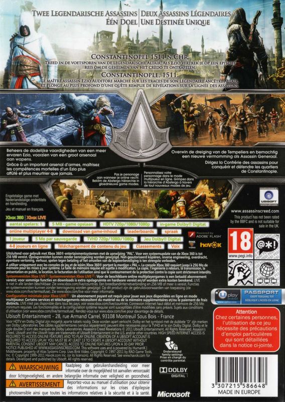 Back Cover for Assassin's Creed: Revelations (Xbox 360)