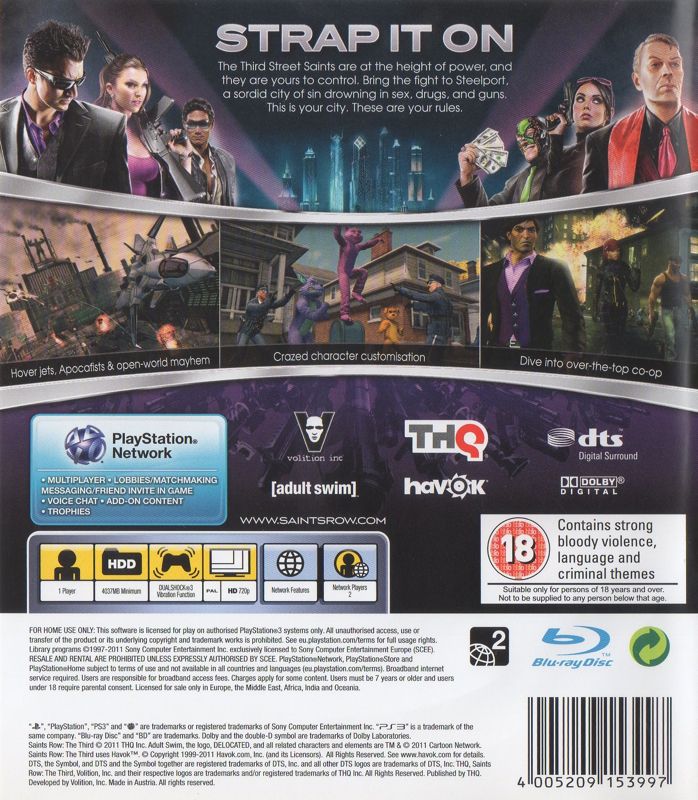 Back Cover for Saints Row: The Third (PlayStation 3)