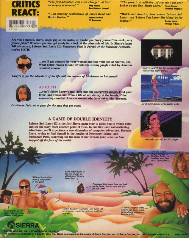 Back Cover for Leisure Suit Larry III: Passionate Patti in Pursuit of the Pulsating Pectorals (Amiga)