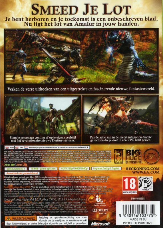 Back Cover for Kingdoms of Amalur: Reckoning (Xbox 360)
