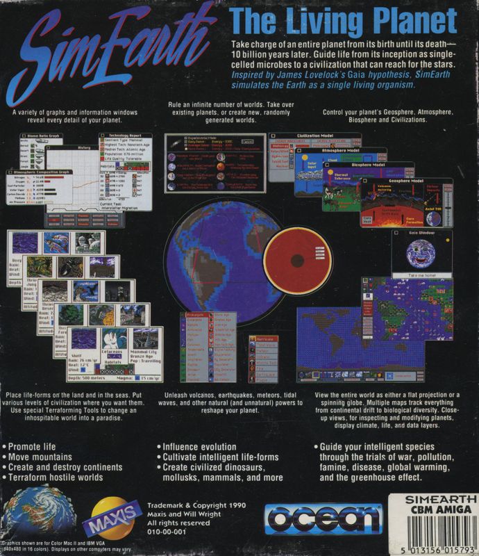 Back Cover for SimEarth: The Living Planet (Amiga)