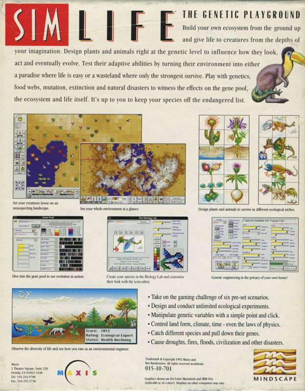 Back Cover for SimLife (Amiga) (A1200 enhanced version)