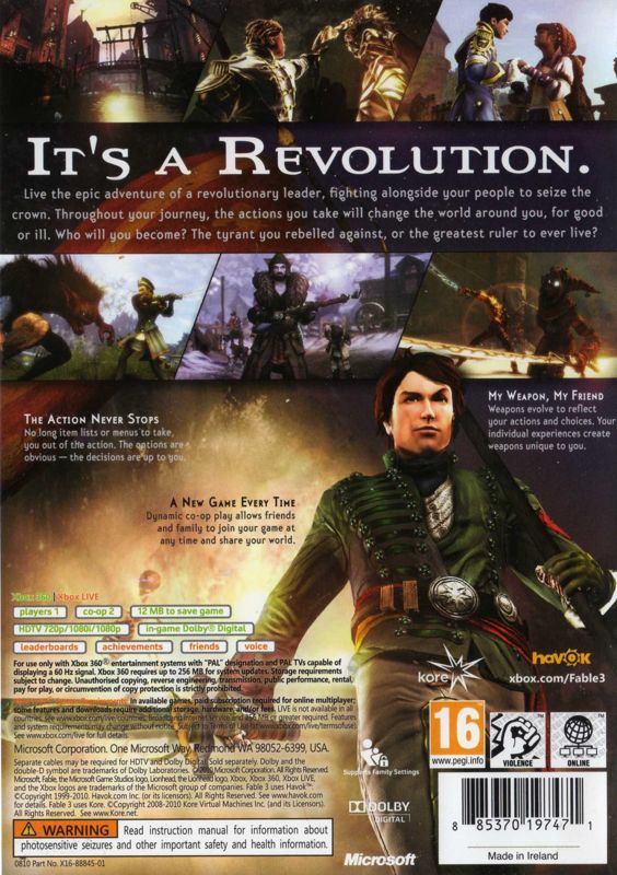 Back Cover for Fable III (Xbox 360)