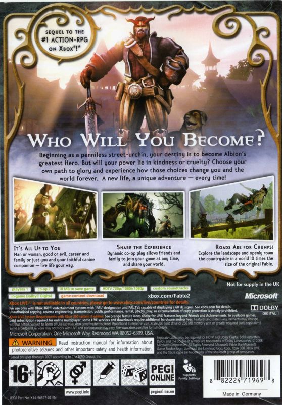 Back Cover for Fable II (Xbox 360)