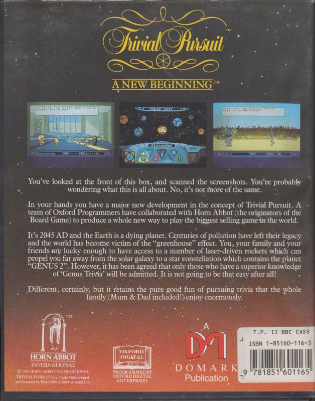 Back Cover for Trivial Pursuit: A New Beginning (BBC Micro)