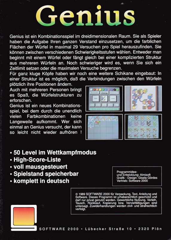 Back Cover for Genius (Amiga)