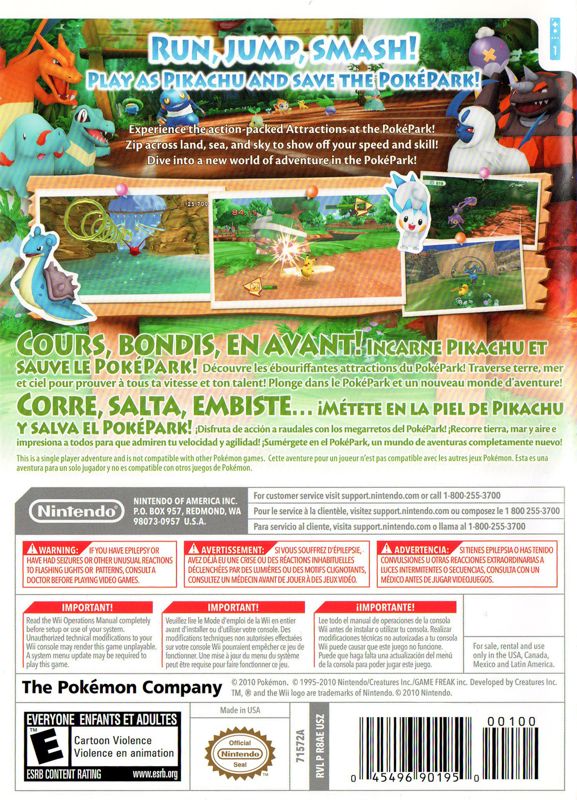 Back Cover for PokéPark Wii: Pikachu's Adventure (Wii)