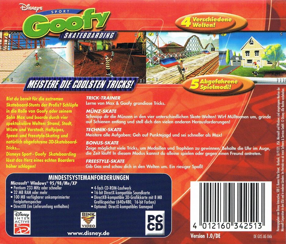 Back Cover for Disney's Extremely Goofy Skateboarding (Windows) (Software Pyramide release)