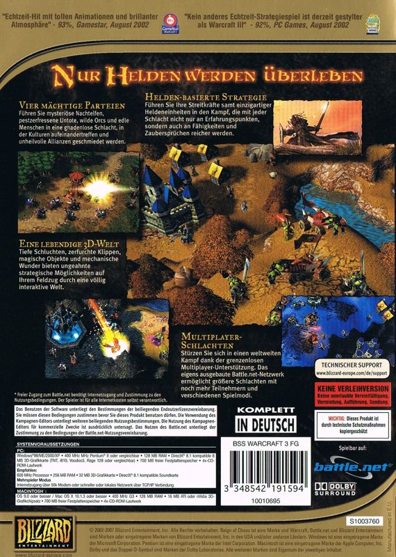 Back Cover for WarCraft III: Reign of Chaos (Macintosh and Windows) (BestSeller Series release (2007))