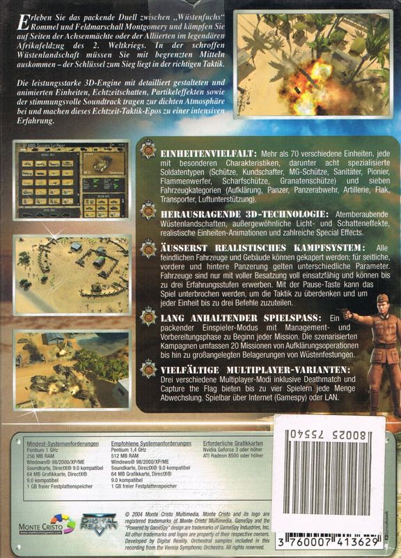 Back Cover for Desert Rats vs. Afrika Korps (Windows) (Hall of Game release)