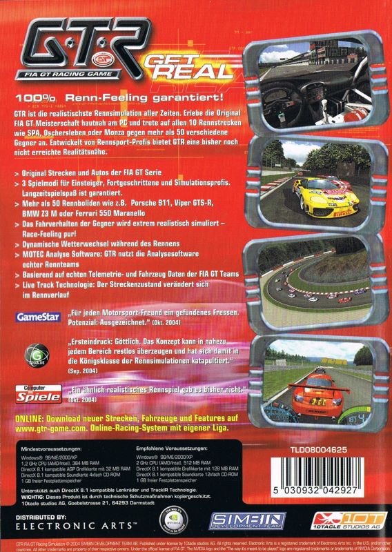 Back Cover for GTR: FIA GT Racing Game (Windows) (Re-release)
