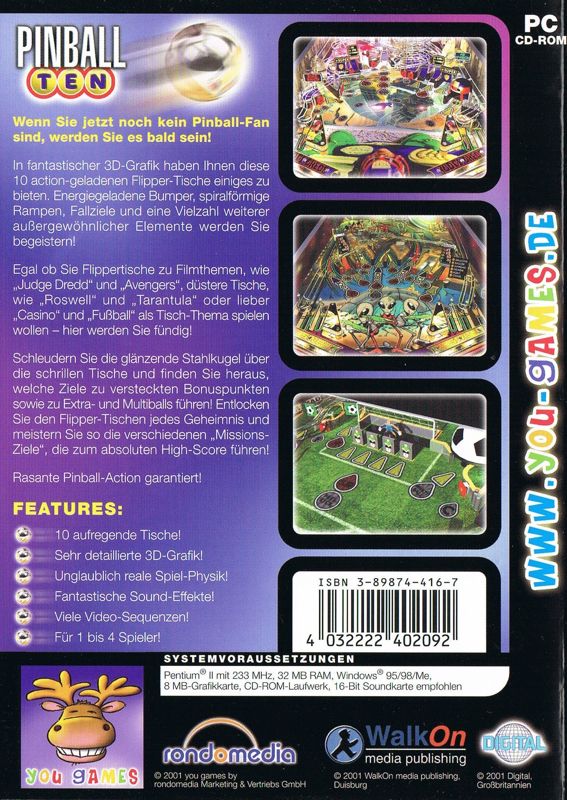 Back Cover for Platinum Pinball (Windows) (you games release)
