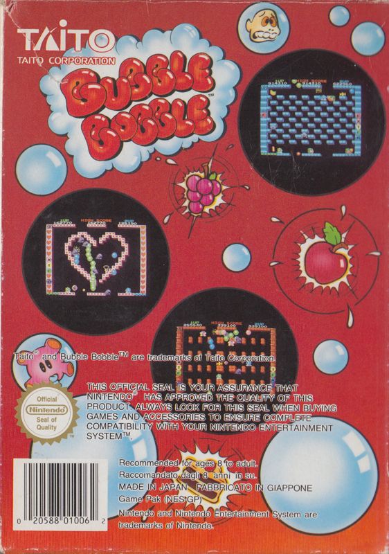 Back Cover for Bubble Bobble (NES)