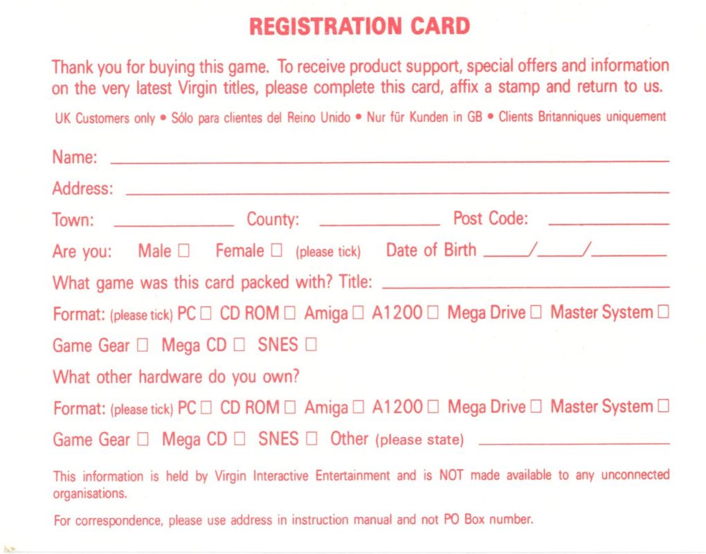 Extras for Star Trek: 25th Anniversary (DOS) (White Label - Enhanced Version): Registration Card - Front