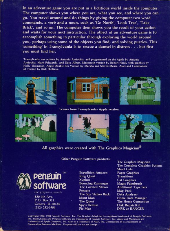 Back Cover for Transylvania (Atari 8-bit and Commodore 64) (Slipcase Box)