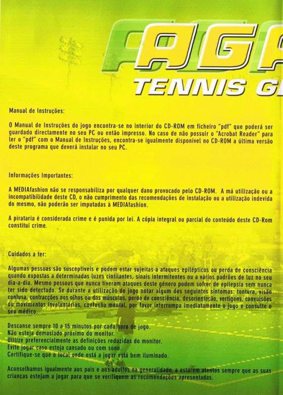 Inside Cover for Agassi Tennis Generation 2002 (Windows) (Mediafashion newspaper release): Left side