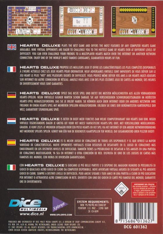 Back Cover for Hearts Deluxe (Windows)