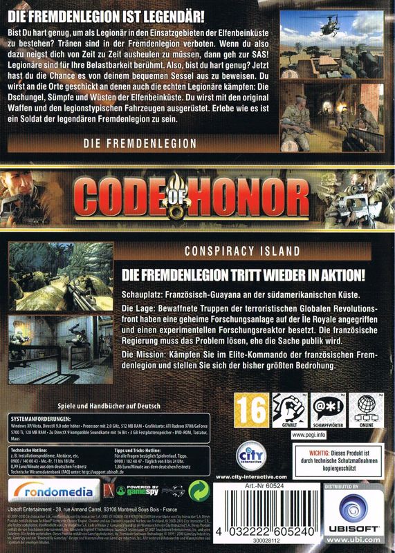 Back Cover for Code of Honor Compilation (Windows) (Ubisoft Exclusive release)