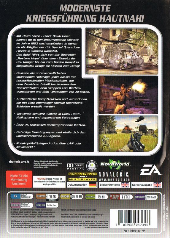 Back Cover for Delta Force: Black Hawk Down (Windows) (EA Most Wanted release)