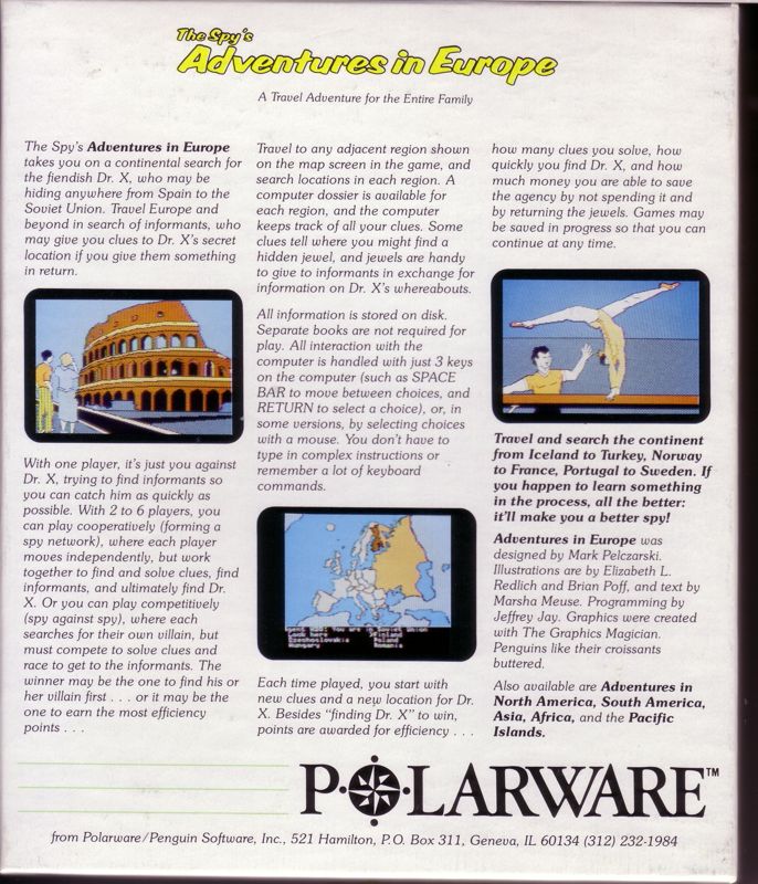 Back Cover for The Spy's Adventures in Europe (DOS)