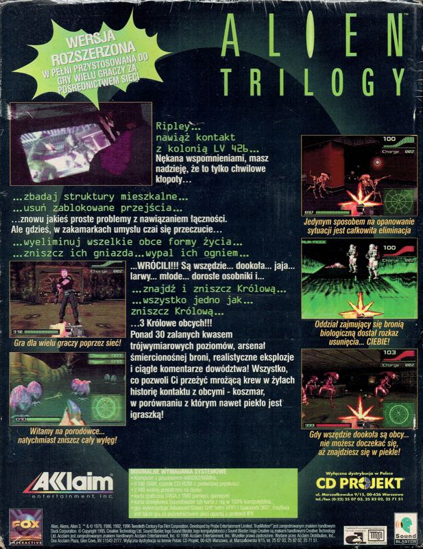 Back Cover for Alien Trilogy (DOS)