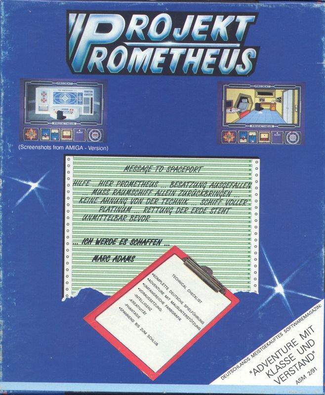 Back Cover for Projekt Prometheus (Atari ST)