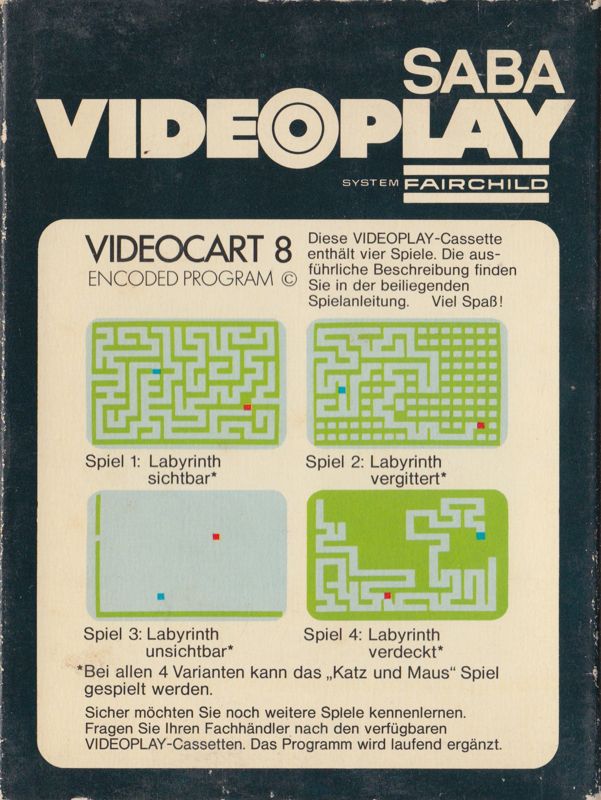 Back Cover for Videocart-10: Maze (Channel F)