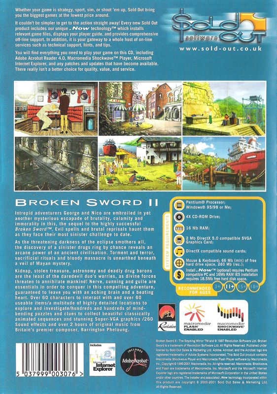 Back Cover for Broken Sword: The Smoking Mirror (Windows) (Alternate Sold Out Software release)