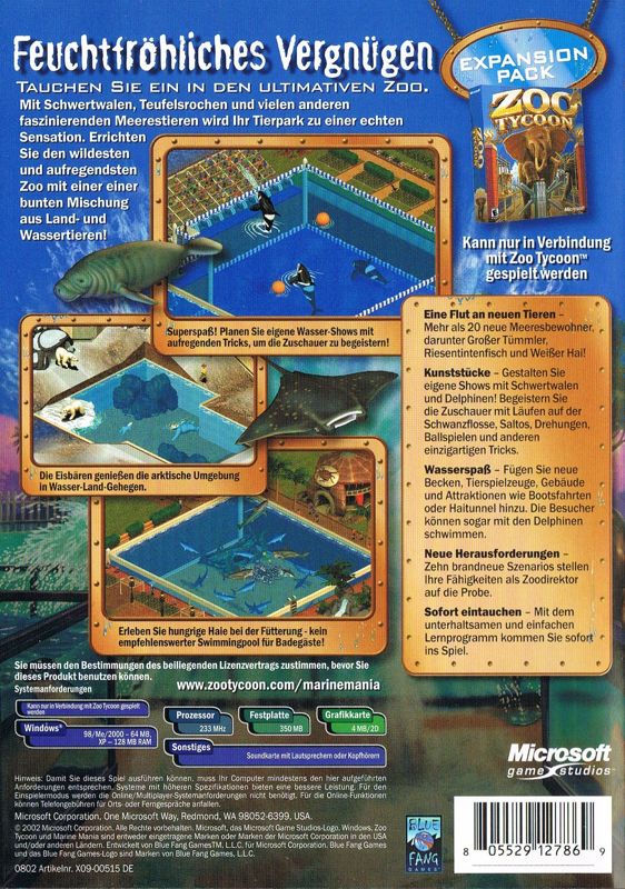 Back Cover for Zoo Tycoon: Marine Mania (Windows)