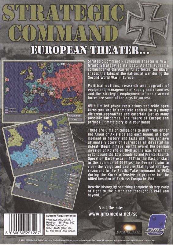 Back Cover for Strategic Command: European Theater (Windows)