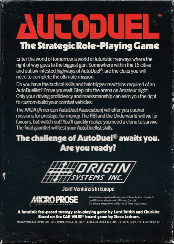 Back Cover for AutoDuel (Amiga)