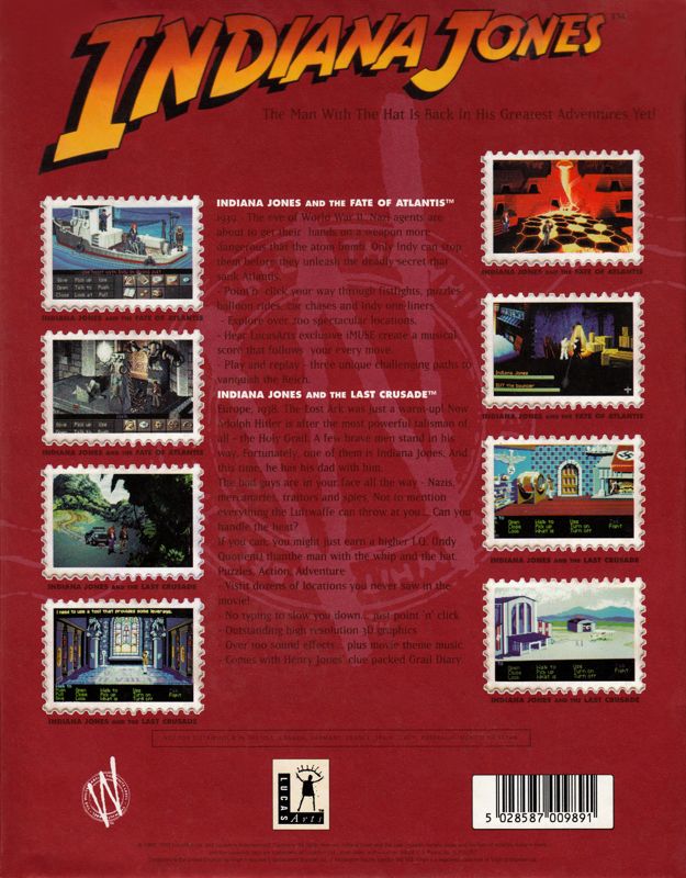 Back Cover for Indiana Jones and the Last Crusade / Indiana Jones and the Fate of Atlantis (DOS) (The White Label release)
